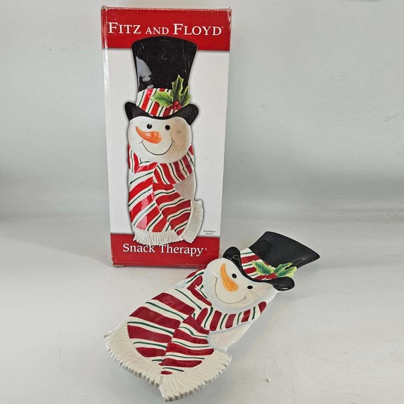 FITZ AND FLOYD Snack Therapy Snowman Server Tray Dish Plate...